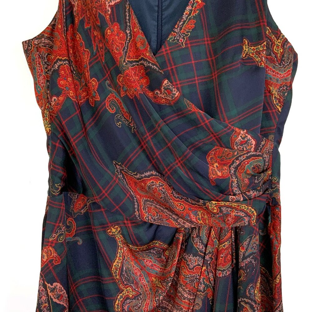 LAUREN Ralph Lauren  Silk Paisley and Plaid Faux Wrap Dress Size 10 - Picture 7 of 16